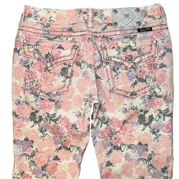 Miss Me Jeans Cargo Women's Sz 30 Pink Floral Print Cuff Skinny Jeans Low Rise✨ - Picture 8 of 13